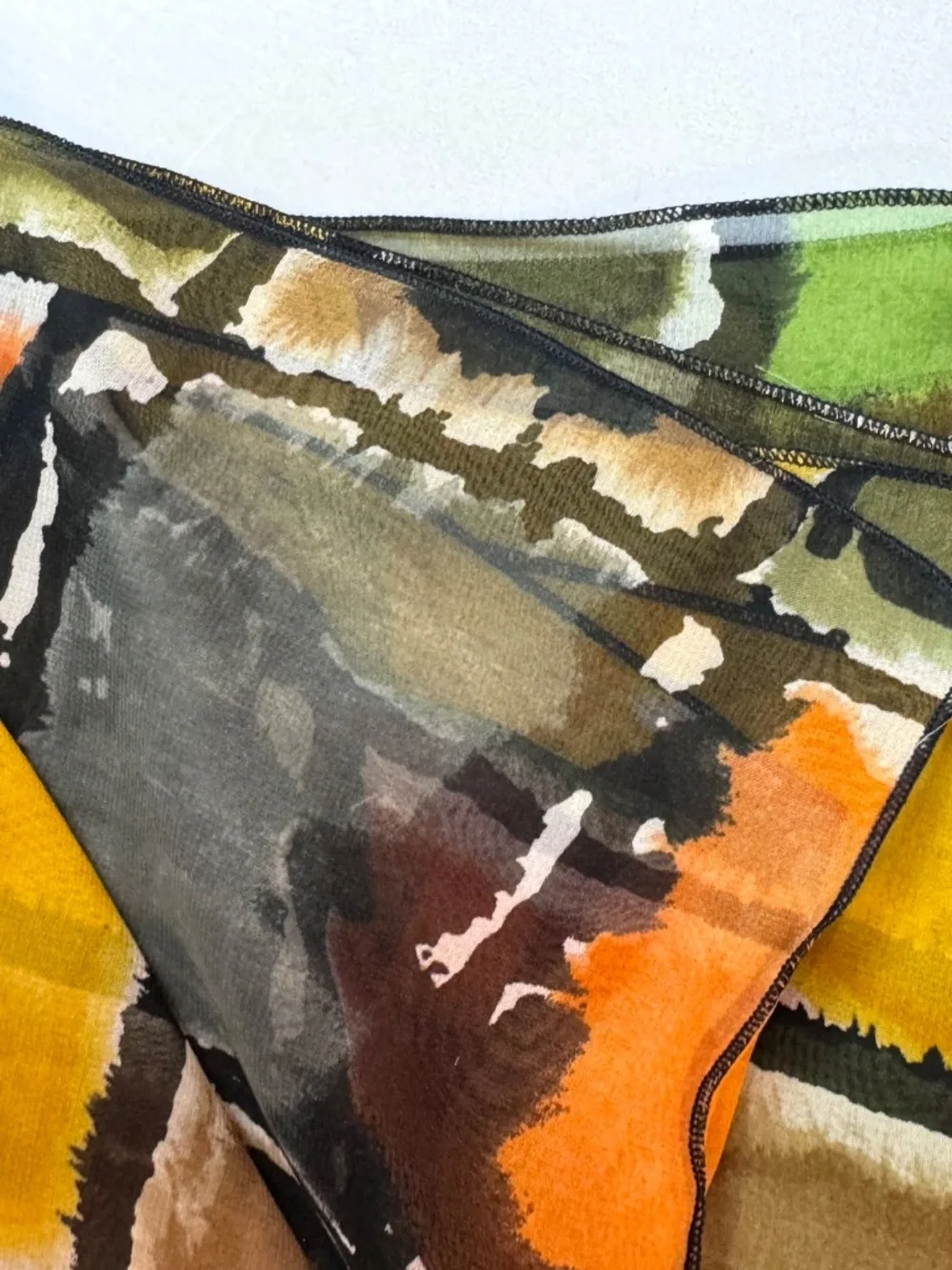 New HARARI 100% Silk Scarf Abstract Colorblock Tile Print in Original Box + Card